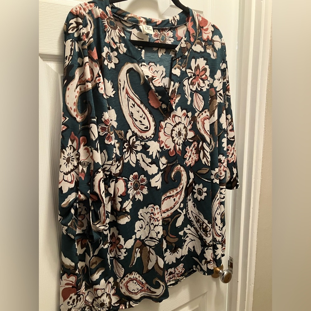 Sew In Love Floral Paisley Blouse - Teal and Cream